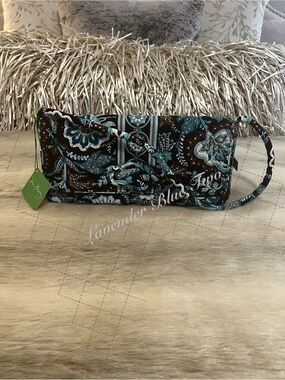NEW Vintage VERA BRADLEY Java Blue 2008 Knot Just A Clutch Y2K Brown Floral
